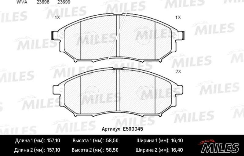 Miles E500045 - Тормозные колодки, дисковые, комплект autospares.lv