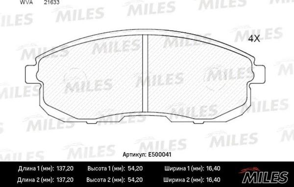 Miles E500041 - Тормозные колодки, дисковые, комплект autospares.lv