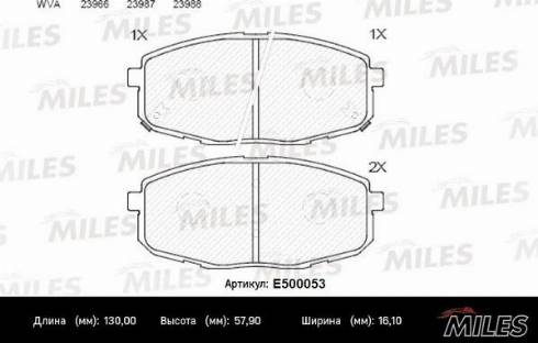 Miles E500053 - Тормозные колодки, дисковые, комплект autospares.lv