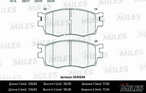 Miles E500064 - Тормозные колодки, дисковые, комплект autospares.lv