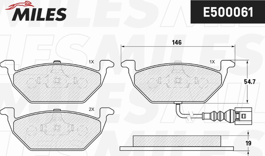 Miles E500061 - Тормозные колодки, дисковые, комплект autospares.lv