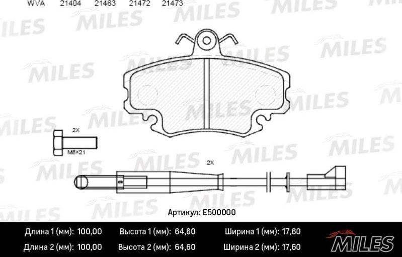 Miles E500000 - Тормозные колодки, дисковые, комплект autospares.lv