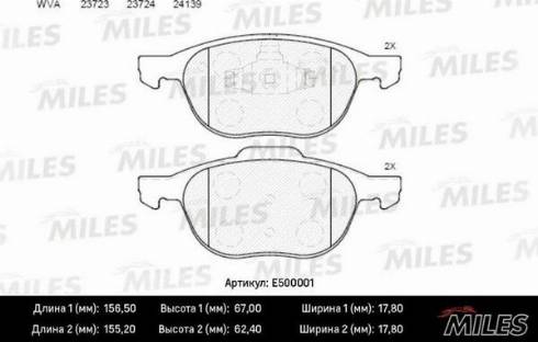 Miles E500001 - Тормозные колодки, дисковые, комплект autospares.lv