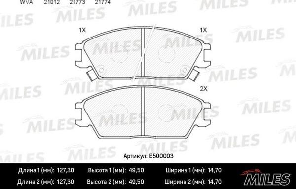 Miles E500003 - Тормозные колодки, дисковые, комплект autospares.lv