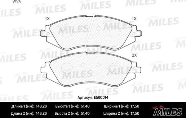 Miles E500014 - Тормозные колодки, дисковые, комплект autospares.lv