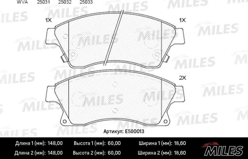 Miles E500013 - Тормозные колодки, дисковые, комплект autospares.lv