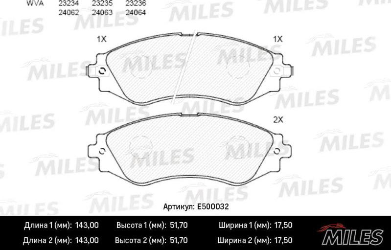 Miles E500032 - Тормозные колодки, дисковые, комплект autospares.lv