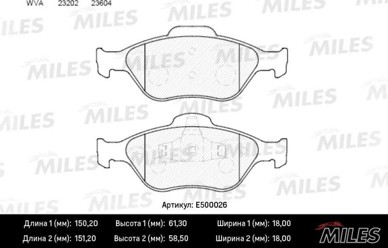 Miles E500026 - Тормозные колодки, дисковые, комплект autospares.lv