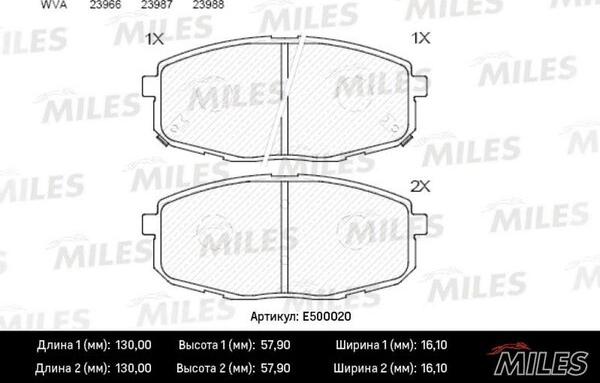 Miles E500020 - Тормозные колодки, дисковые, комплект autospares.lv