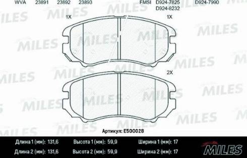 Miles E500028 - Тормозные колодки, дисковые, комплект autospares.lv