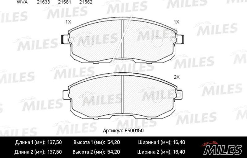 Miles E500150 - Тормозные колодки, дисковые, комплект autospares.lv