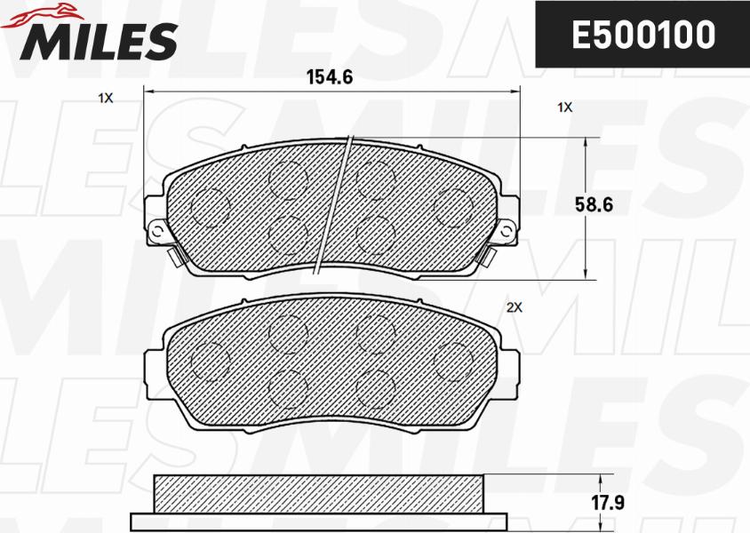 Miles E500100 - Тормозные колодки, дисковые, комплект autospares.lv