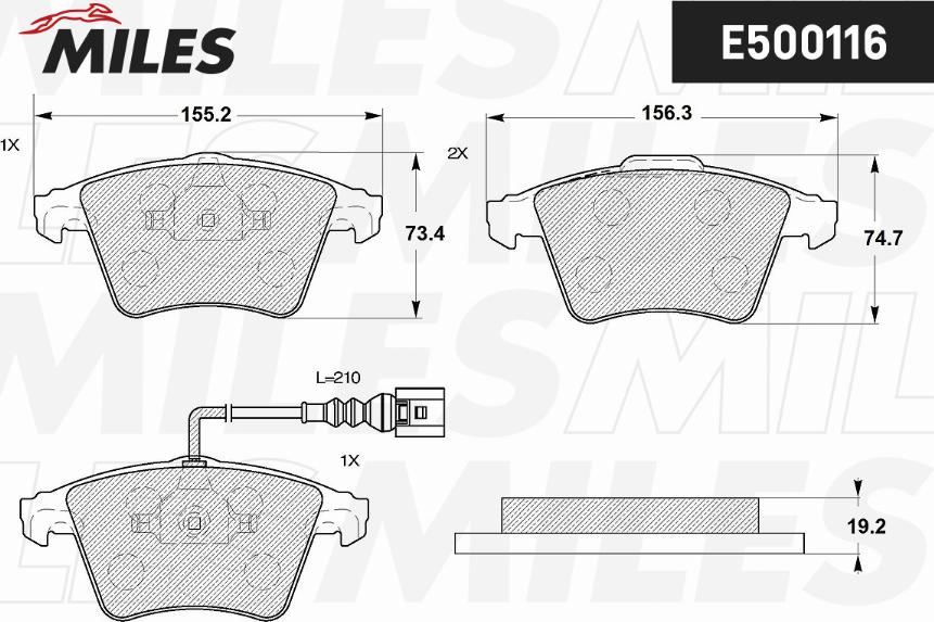 Miles E500116 - Тормозные колодки, дисковые, комплект autospares.lv