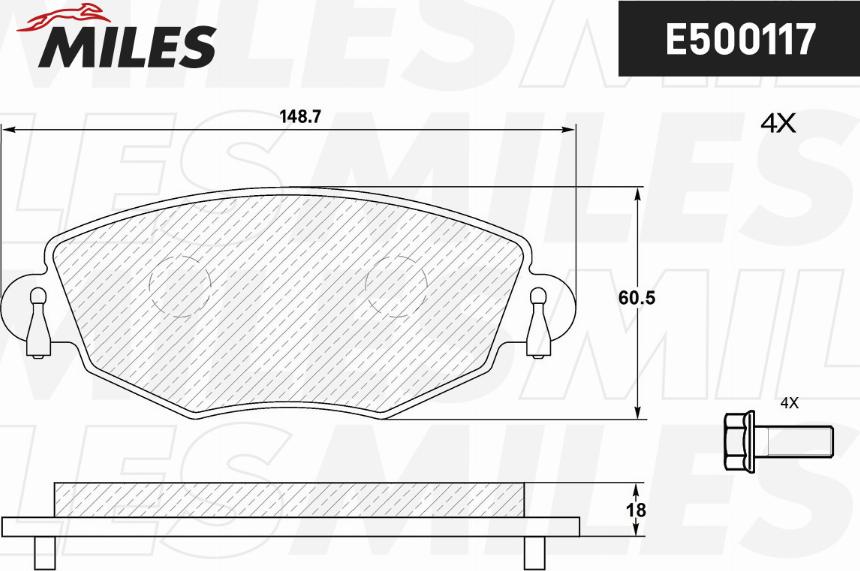 Miles E500117 - Тормозные колодки, дисковые, комплект autospares.lv