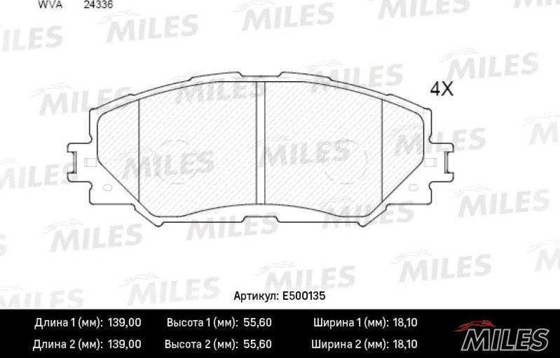 Miles E500135 - Тормозные колодки, дисковые, комплект autospares.lv