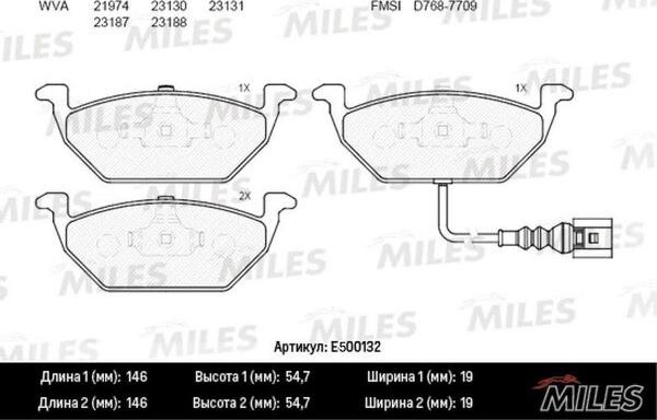 Miles E500132 - Тормозные колодки, дисковые, комплект autospares.lv