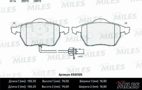 Miles E500120 - Тормозные колодки, дисковые, комплект autospares.lv