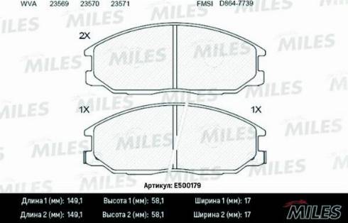 Miles E500179 - Тормозные колодки, дисковые, комплект autospares.lv