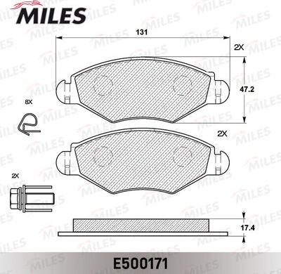 Miles E500171 - Тормозные колодки, дисковые, комплект autospares.lv