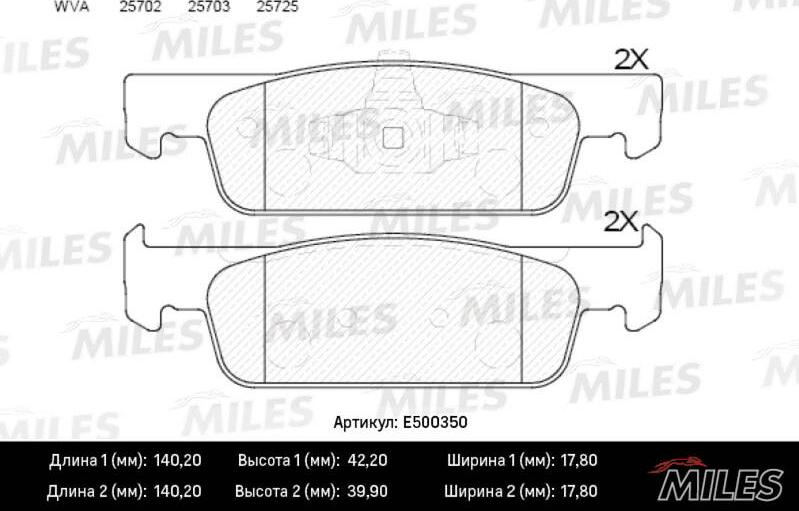 Miles E500350 - Тормозные колодки, дисковые, комплект autospares.lv