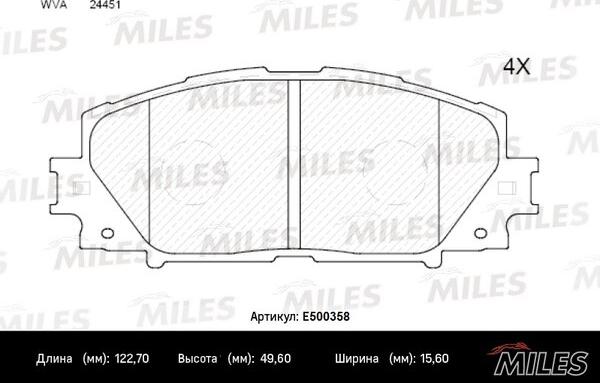 Miles E500358 - Тормозные колодки, дисковые, комплект autospares.lv