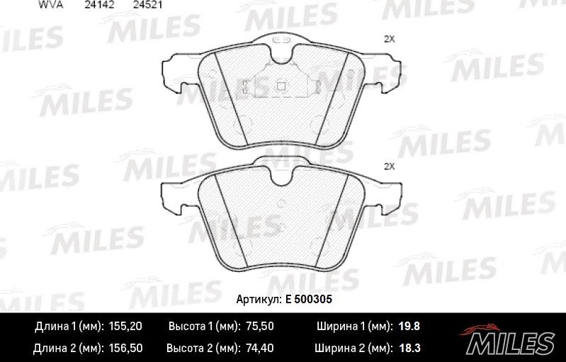 Miles E500305 - Тормозные колодки, дисковые, комплект autospares.lv