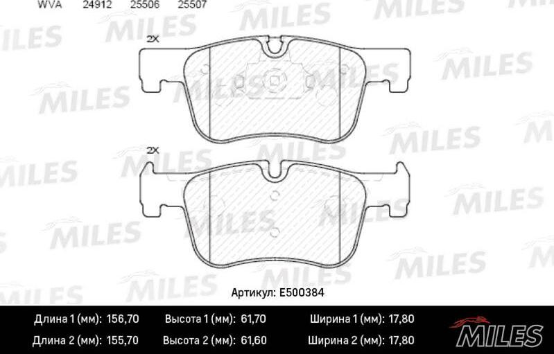 Miles E500384 - Тормозные колодки, дисковые, комплект autospares.lv