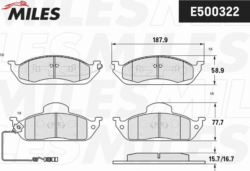 Miles E500322 - Тормозные колодки, дисковые, комплект autospares.lv