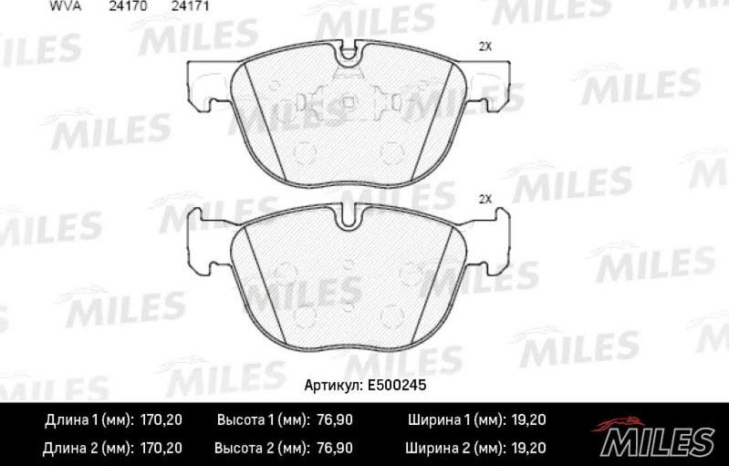 Miles E500245 - Тормозные колодки, дисковые, комплект autospares.lv