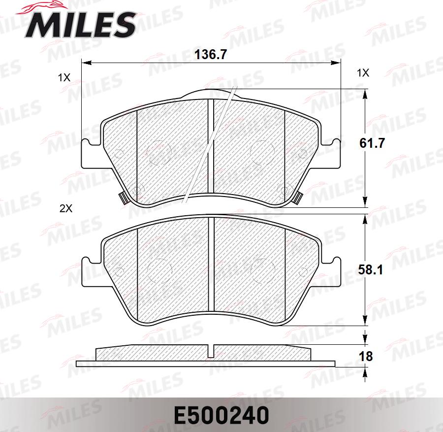 Miles E500240 - Тормозные колодки, дисковые, комплект autospares.lv