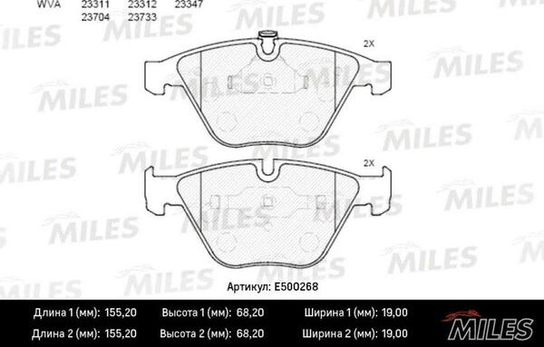 Miles E500268 - Тормозные колодки, дисковые, комплект autospares.lv