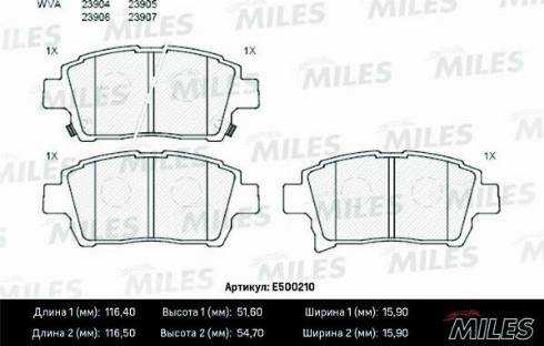 Miles E500210 - Тормозные колодки, дисковые, комплект autospares.lv