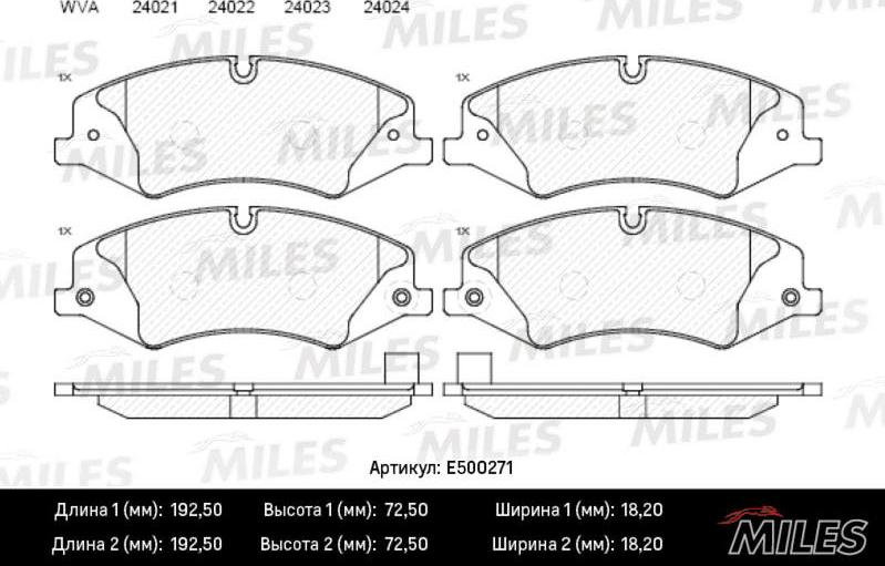 Miles E500271 - Тормозные колодки, дисковые, комплект autospares.lv