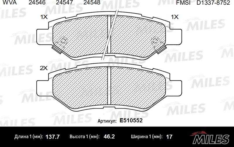 Miles E510552 - Тормозные колодки, дисковые, комплект autospares.lv