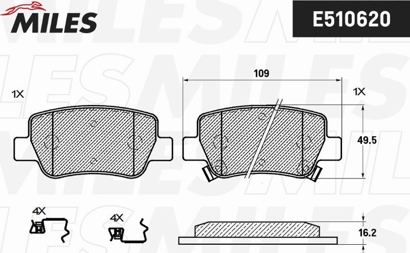 Miles E510620 - Тормозные колодки, дисковые, комплект autospares.lv