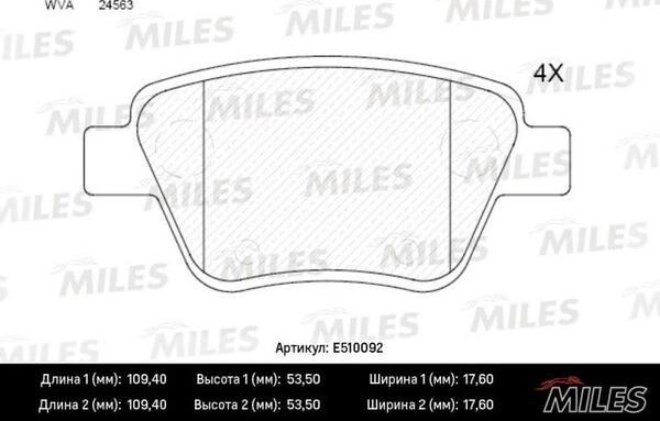 Miles E510092 - Тормозные колодки, дисковые, комплект autospares.lv