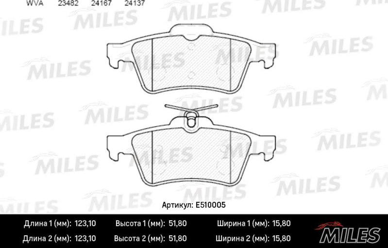 Miles E510005 - Тормозные колодки, дисковые, комплект autospares.lv