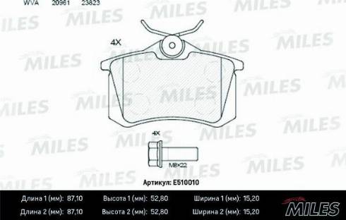 Miles E510010 - Тормозные колодки, дисковые, комплект autospares.lv