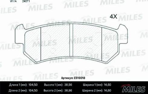 Miles E510018 - Тормозные колодки, дисковые, комплект autospares.lv