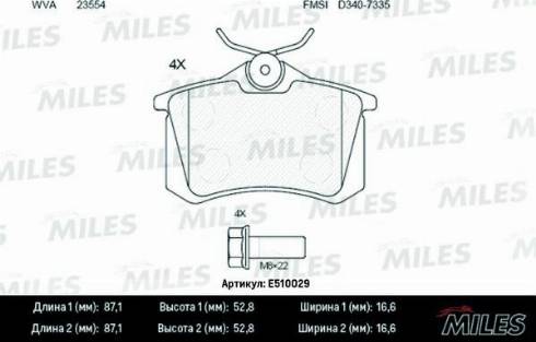 Miles E510029 - Тормозные колодки, дисковые, комплект autospares.lv