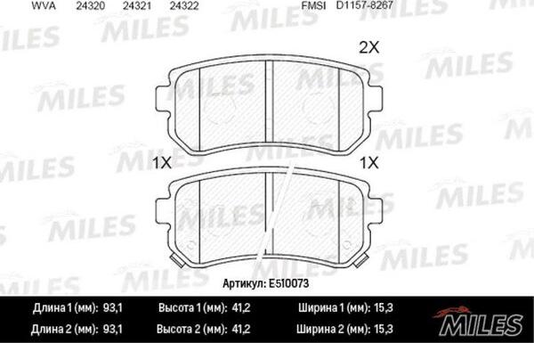 Miles E510073 - Тормозные колодки, дисковые, комплект autospares.lv