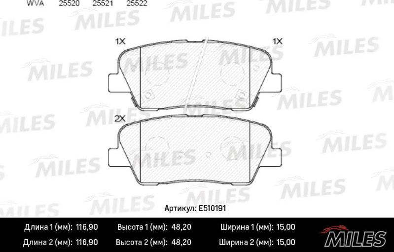 Miles E510191 - Тормозные колодки, дисковые, комплект autospares.lv