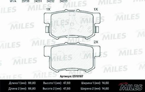 Miles E510187 - Тормозные колодки, дисковые, комплект autospares.lv