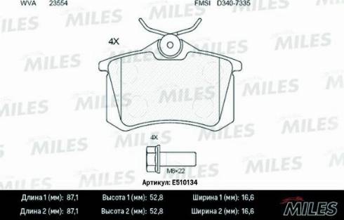 Miles E510134 - Тормозные колодки, дисковые, комплект autospares.lv