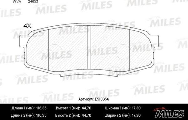 Miles E510356 - Тормозные колодки, дисковые, комплект autospares.lv