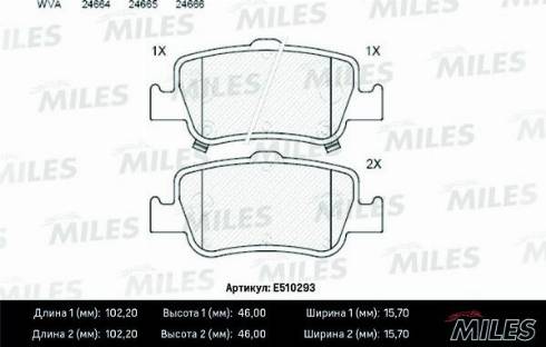 Miles E510293 - Тормозные колодки, дисковые, комплект autospares.lv