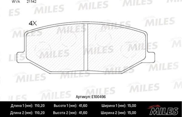 Miles E100496 - Тормозные колодки, дисковые, комплект autospares.lv