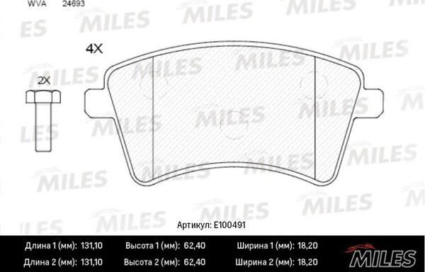 Miles E100491 - Тормозные колодки, дисковые, комплект autospares.lv