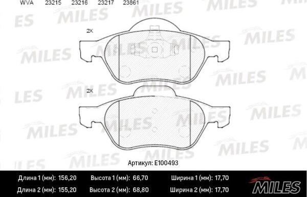 Miles E100493 - Тормозные колодки, дисковые, комплект autospares.lv