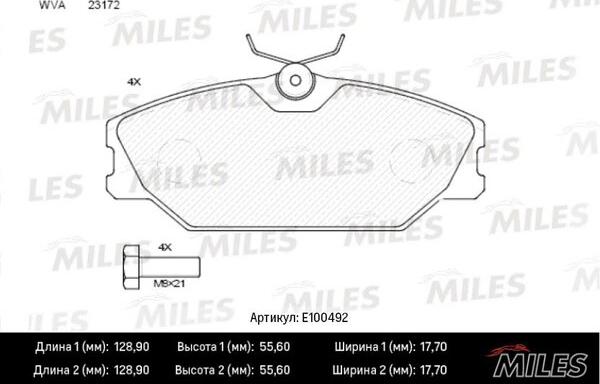 Miles E100492 - Тормозные колодки, дисковые, комплект autospares.lv